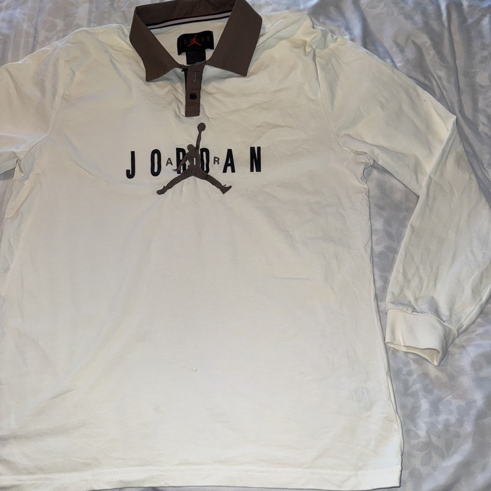 Jordan SS23 Logo Embroidered Long Sleeve Rugby Polo Large